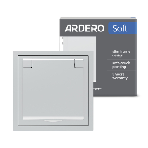 Розетка Ardero ER131-S Soft 16А із заземленням кришкою та шторками срібна