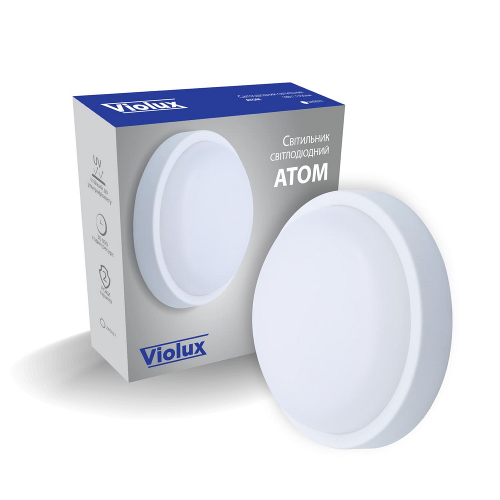 Cвітильник cвітлодіодний VIOLUX НББ ATOM круг білий 18W 5000K 1350LM IP54 (1/20) КАРТОН (240021)