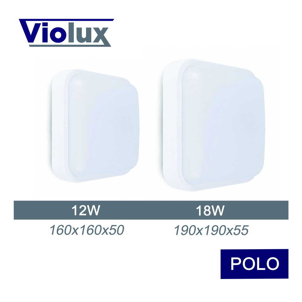 Cвітильник cвітлодіодний VIOLUX НББ POLO UA квадрат білий 18W 4000K 1200LM IP54 (1/12) ПЛІВКА (243454)