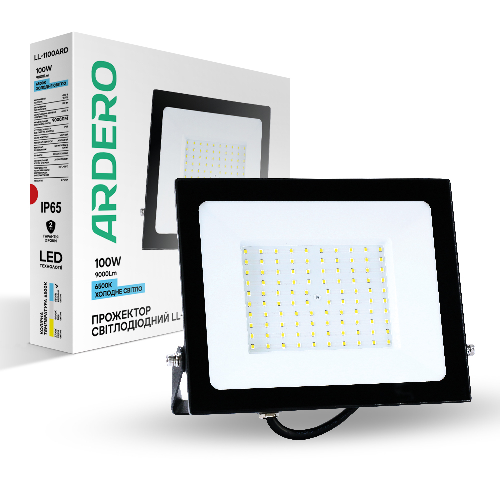 Світлодіодний прожектор Ardero LL-1100ARD 100Вт 6500K чорний