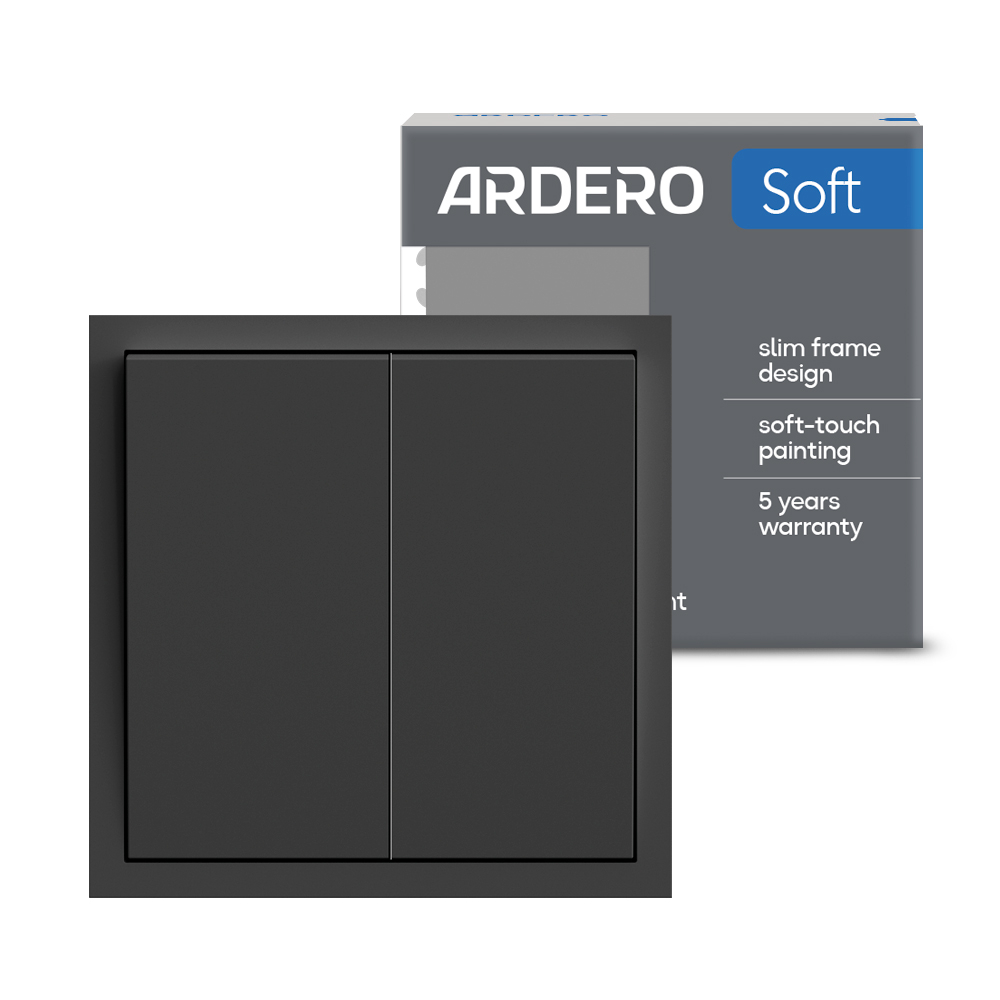 Вимикач 2-клавішний прохідний Ardero EV122-B Soft 10А чорний